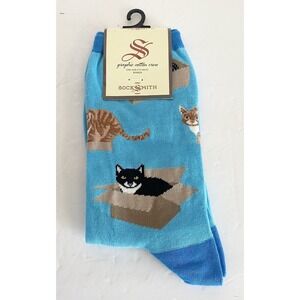Sock Smooth Crew I Love My Cat Lady Novelty Kitty In A Box Women Blue New
